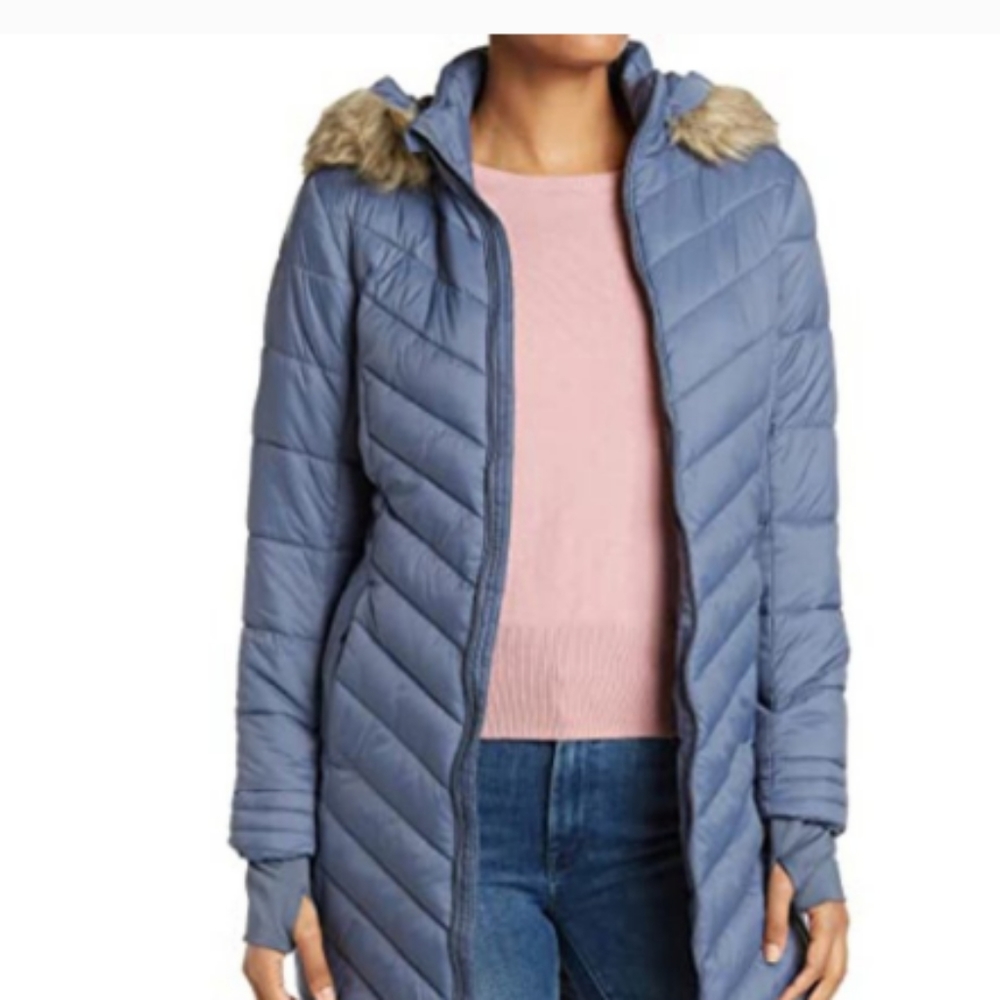 Spyder Womens Boundless Puffer Coat Faux Fur Hood Dark Cloud Medium